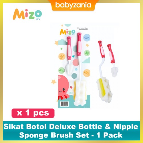Mizo Deluxe Bottle & Nipple Sponge Brush Set - BUY 1 GET 1