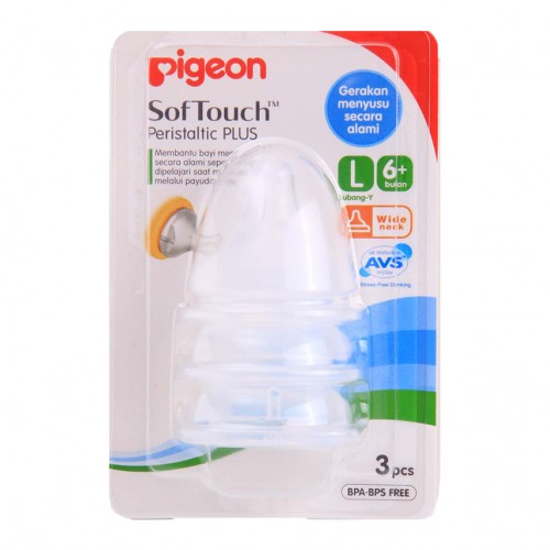Pigeon Softouch Peristaltic Plus Nipple L For Wide Neck - 3pc