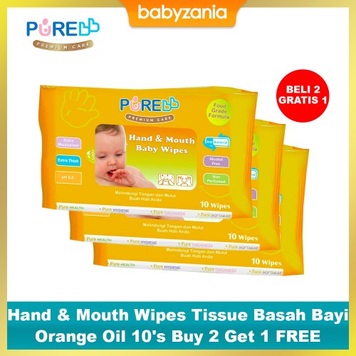 Pure BB Baby Hand & Mouth Wipes 10's Orange Oil Buy 2 Get 1 FREE