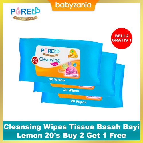 Pure Baby Cleansing Wipes Lemon 20's Buy 1 Get 2