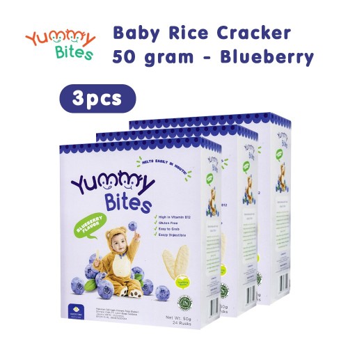 Yummy Bites Baby Rice Cracker 50 gram Blueberry - 3 Pcs