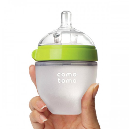 Comotomo Soft Hygienic Silicone Baby Bottle 150ml with Slow Flow Nipple 0m+ - Green