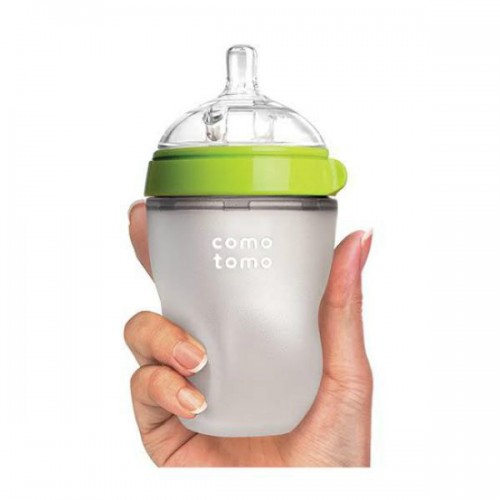 Comotomo Soft Hygienic Silicone Baby Bottle 250ml with Medium Flow Nipple 3m+ - Green